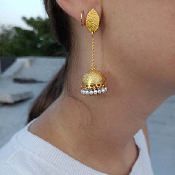 925 Sterling Silver Jhumka Natural Pearl Earrings – Great for Indian Weddings - Picture 3 of 10